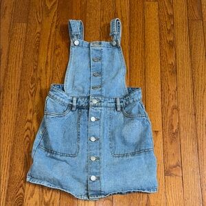 Denim Button-Front Skirt Overalls